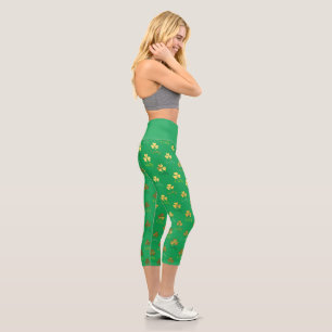 Leggings Capri St. Patrick's Day Green avec Shamrocks d'or