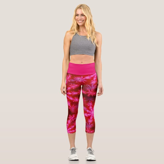 Leggings Capri Starburst psychédélique sauvage et fractal rose ch (Recto)