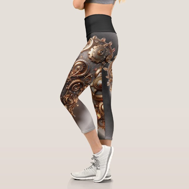 Leggings Capri Steampunk Élégant Clockwork Gear Coeur (Gauche)