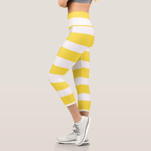 Leggings Capri Stripes inégales - Citron jaune et blanc