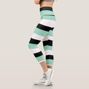 Leggings Capri Stripes inégales - Mint vert, blanc et noir