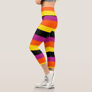 Leggings Capri Stripes inégales - Noir, rose, orange et jaune