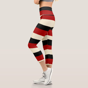 Leggings Capri Stripes inégales - Rouge et Crème