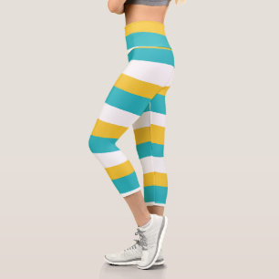 Leggings Capri Stripes inégales - Turquoise et Jaune
