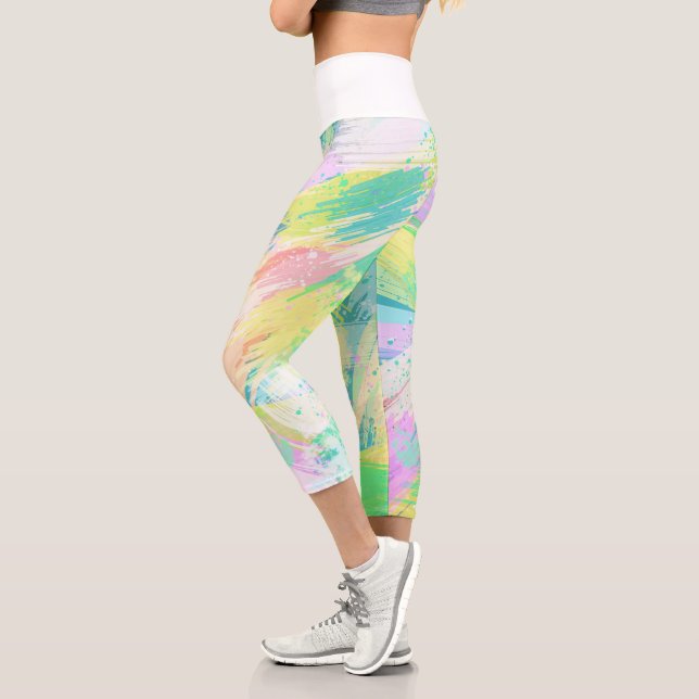 Leggings Capri Style Pale Pastel couleurs Art Abstrait (Gauche)