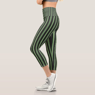 Leggings Capri Style Vintage Olive Sage Vert noir 3D rayé
