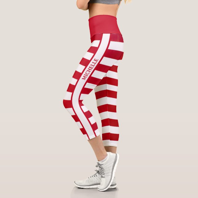 Leggings Capri Sucre de canne personnalisé tendance Red White Str (Gauche)