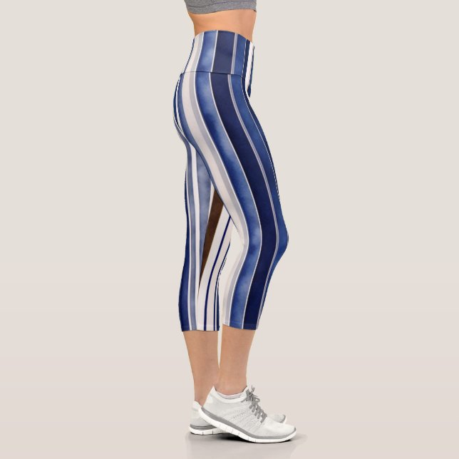 Leggings Capri Summer Navy Blue Trendy Boat Stripes Collection (Droite)