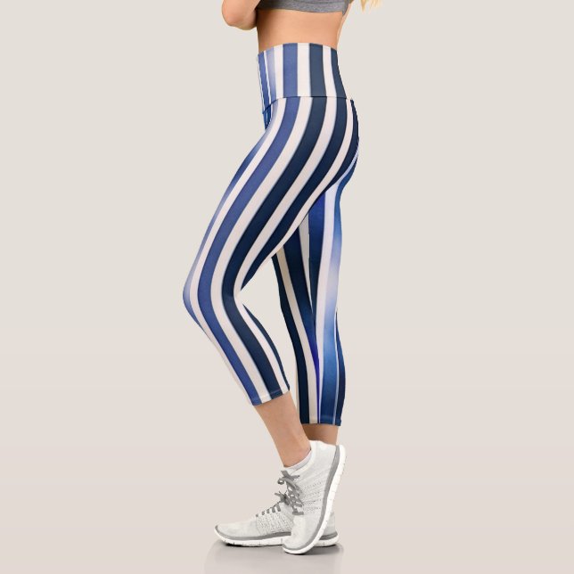 Leggings Capri Summer Popular Navy Blue Boat Stripes Collection (Gauche)