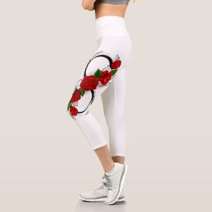 Leggings Capri Symbole d'infini avec roses rouges