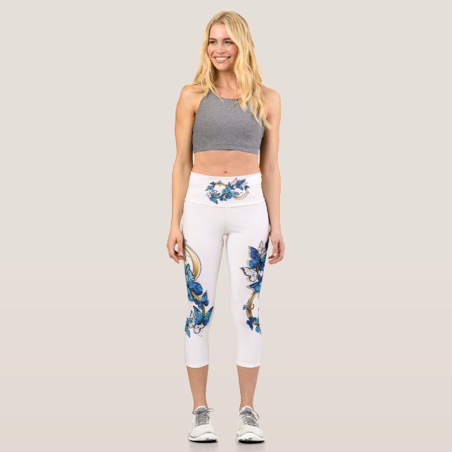 Leggings Capri Symbole infini de papillons Morpho bleus (Recto)