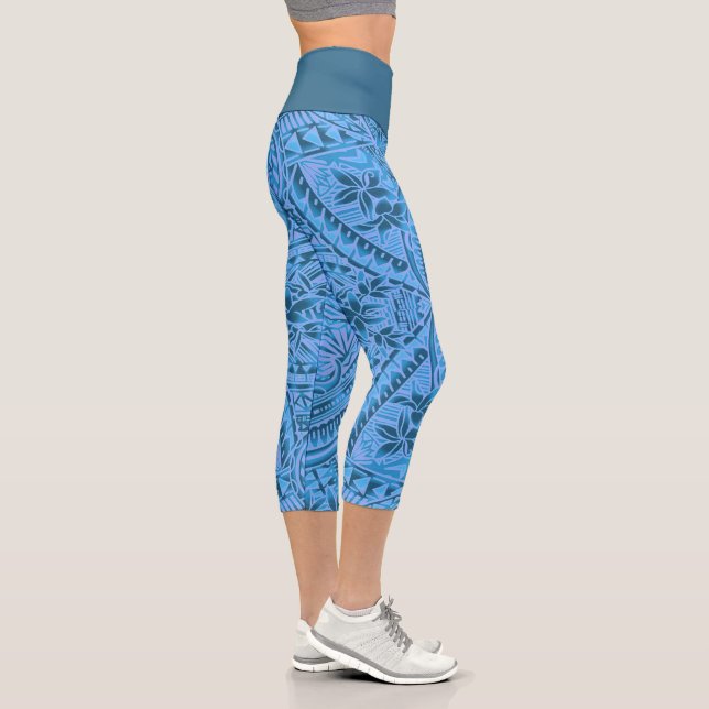 Leggings Capri taille haute/Tribal/Bleu pétrole (Droite)
