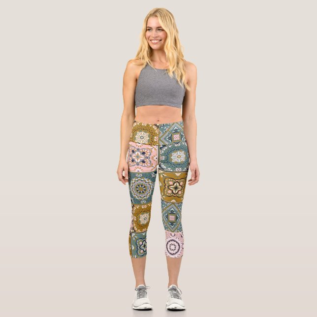 Leggings Capri Talavera Indian : Patchwork, Ethnic Mosaic. (Recto)
