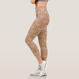 Leggings Capri Tan et Black Love Coeurs et motif Pois