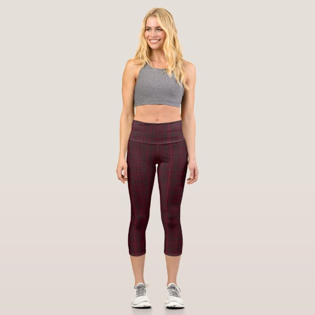 Leggings Capri Tartan Bourgogne Élégant (Recto)