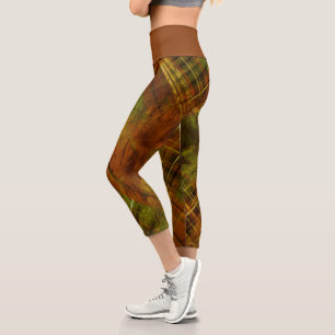 Leggings Capri Tartan Brown Green Check ceinture Brown