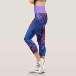 Leggings Capri Tartan Purple Bleu Bourgogne Plaid Lilac