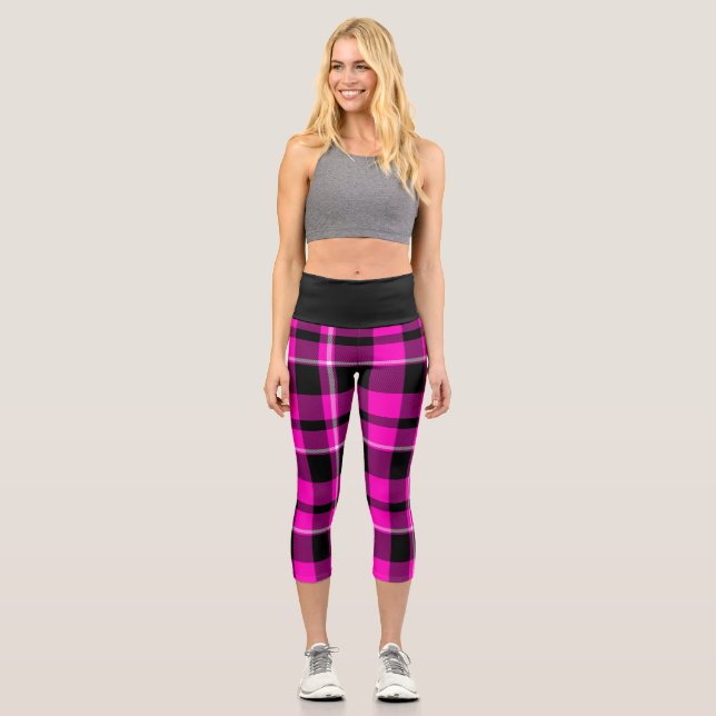 Leggings Capri Tartan rose pâle à la mode Capris Leggins Yoga (Recto)