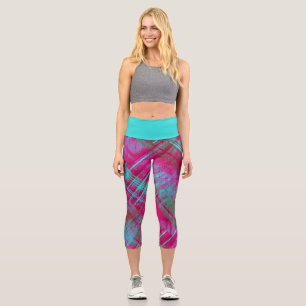 Leggings Capri Tartan rose violet Aqua Plaid Aqua Wistband