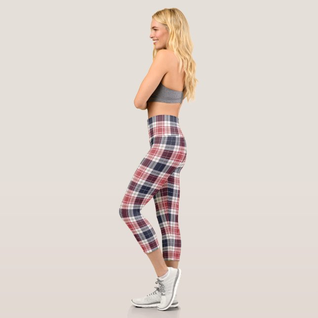 Leggings Capri Tartan Rouge Et Bleu Plaid Rustique Motif (Gauche)
