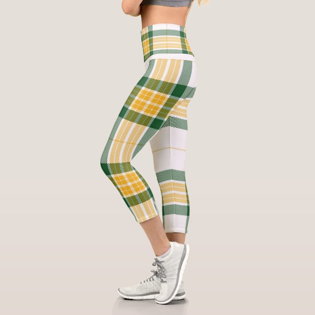 Leggings Capri Tartan vert et jaune Capris haut taille (Gauche)