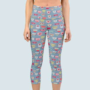 Leggings Capri Tea Cup Motif bleu