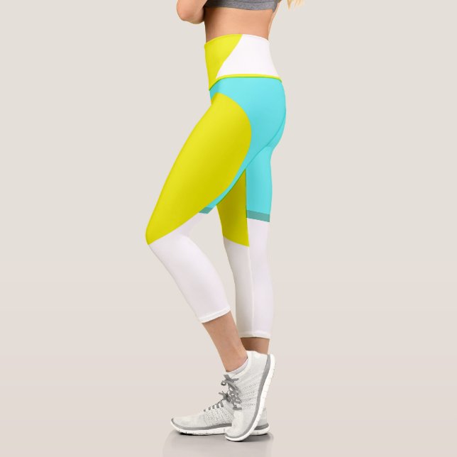 Leggings Capri Téméraire Abstrait Cercle Turquoise Vert Jaune (Gauche)
