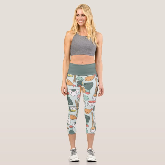 Leggings Capri tempura de sushi vert kawaii mignon (Recto)