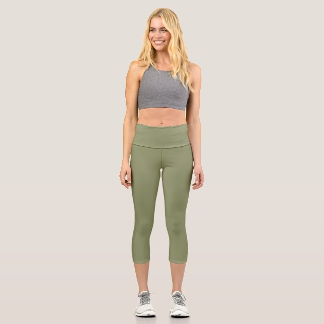 Leggings Capri Tendance Couleur Rouge Vert Haute Taille Capris (Recto)