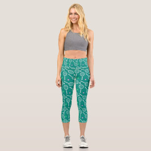 Leggings Capri Tennis Racket Motif Green