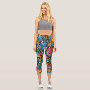 Leggings Capri Tête de tigre couleurs arc-en-ciel peinture taches