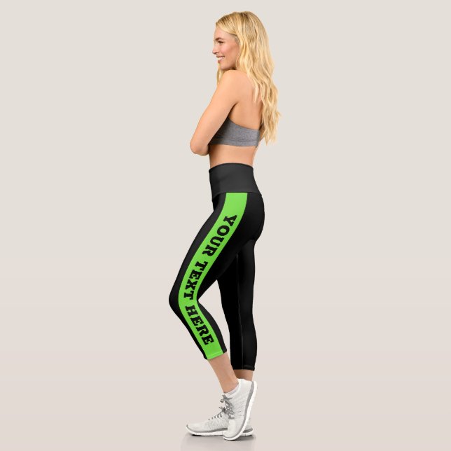 Leggings Capri Texte personnalisé Grilles vertes (Gauche)