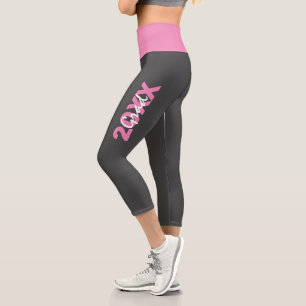 Leggings Capri Texte rose et blanc moderne sur Graduation gris