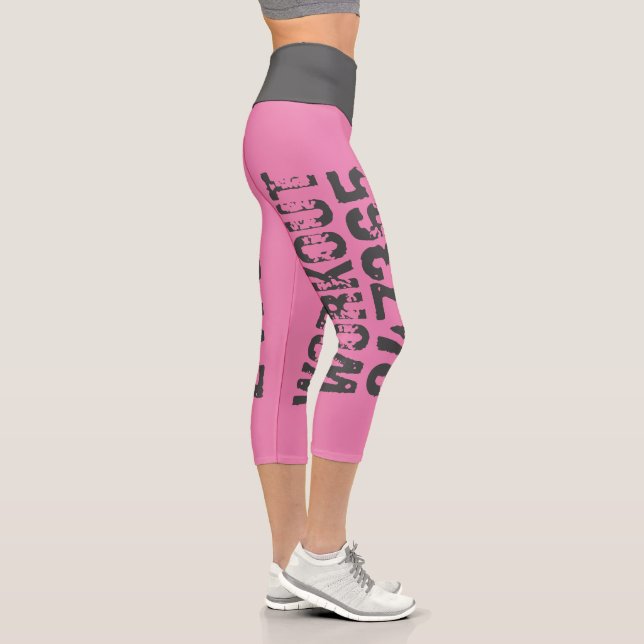 Leggings Capri Texte usé et rayé Workout 247365 rose (Droite)