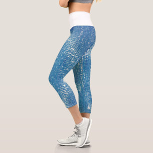 Leggings Capri Texture d'art Abstrait Bleu pâle Blanc