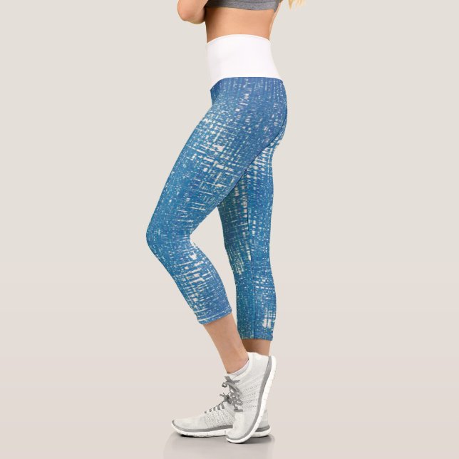 Leggings Capri Texture d'art Abstrait Bleu pâle Blanc (Gauche)