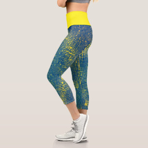 Leggings Capri Texture d'art Abstrait bleu pâle jaune