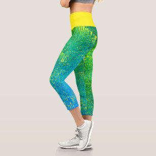 Leggings Capri Texture d'art Abstrait Jaune bleu turquoise pâle