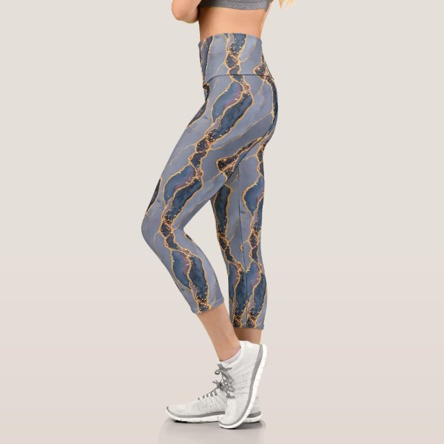 Leggings Capri Texture de marbre gris foncé de luxe avec veines d (Gauche)