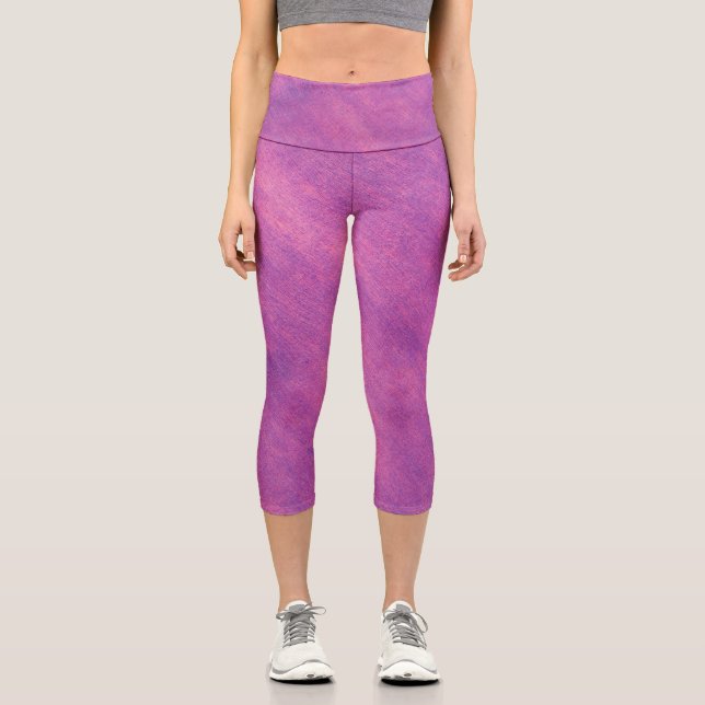 Leggings Capri Texture de tissu de feutre violet foncé et rose te (Recto)