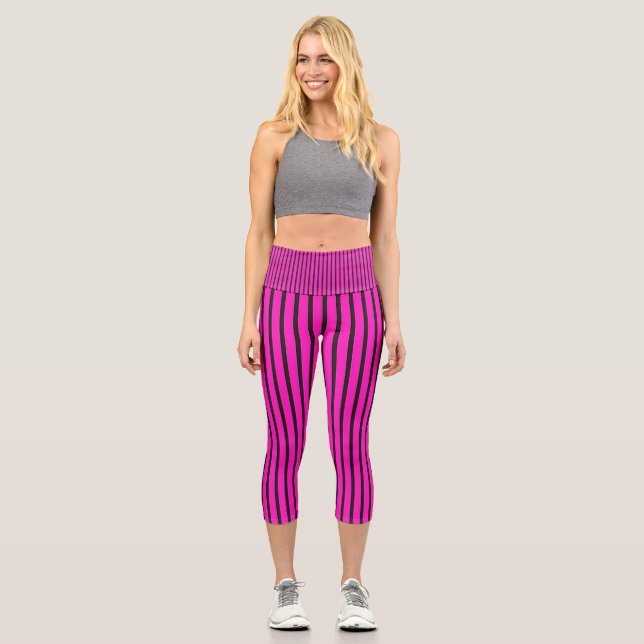 Leggings Capri texture rayée rose (Recto)
