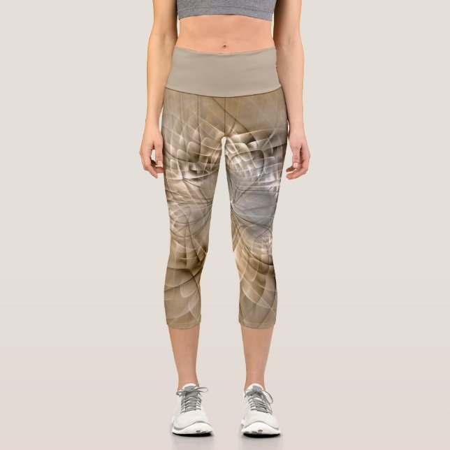Leggings Capri Textures d'art fractal moderne abstrait tons de te (Recto)