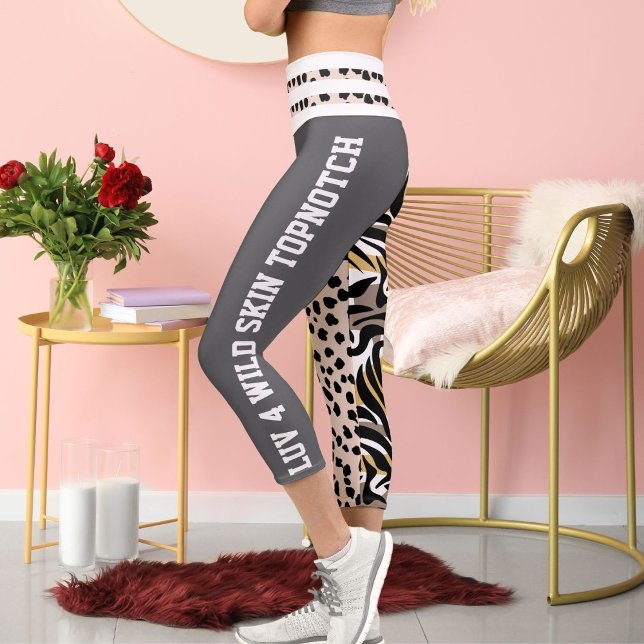 Leggings Capri Tiger Cheetah Motif Imprimer les points Noir gris  (Créateur téléchargé)