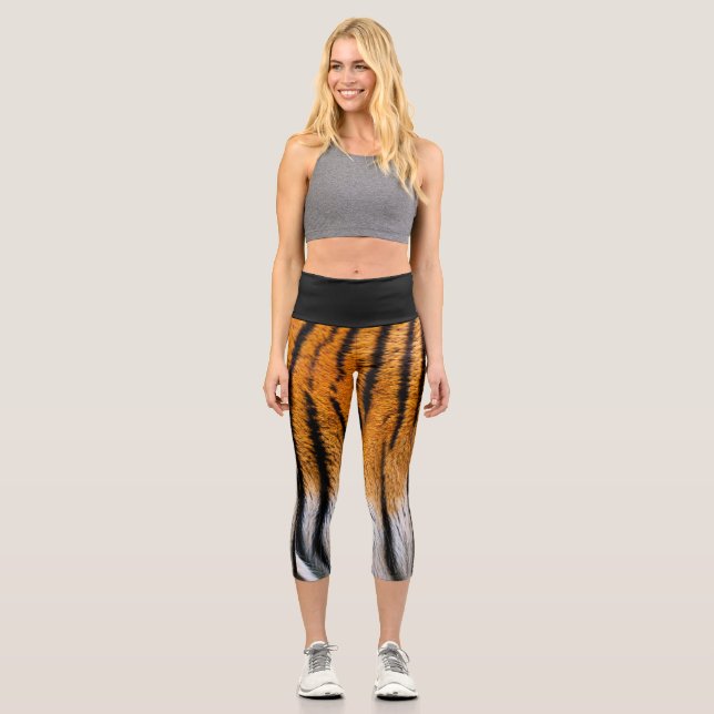 Leggings Capri Tiger peau noir Capris haut taille (Recto)
