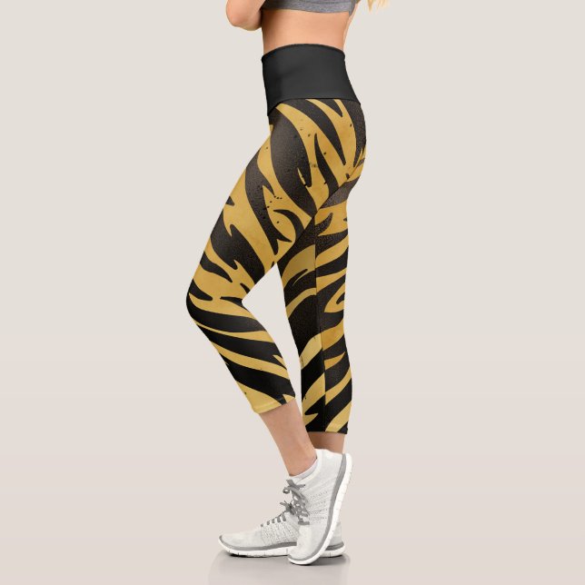 Leggings Capri Tigre rétro Tiger rayures Motif de peau détendu (Gauche)