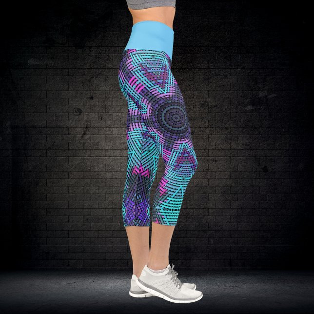 Leggings Capri Tisser Mandala bleu rose et violet (Créateur téléchargé)