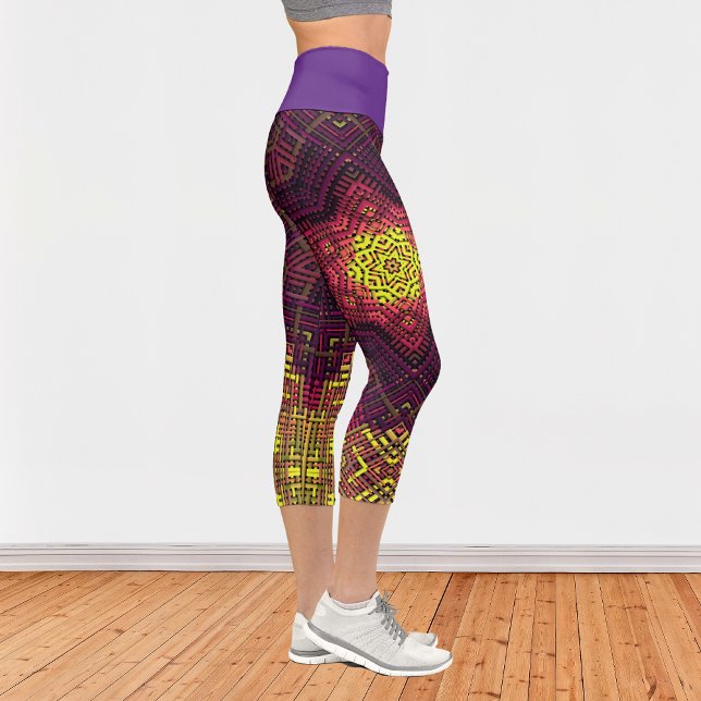 Leggings Capri Tisser Mandala jaune rose et violet (Créateur téléchargé)