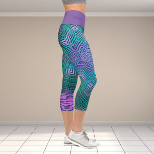 Leggings Capri Tisser Mandala rose et bleu