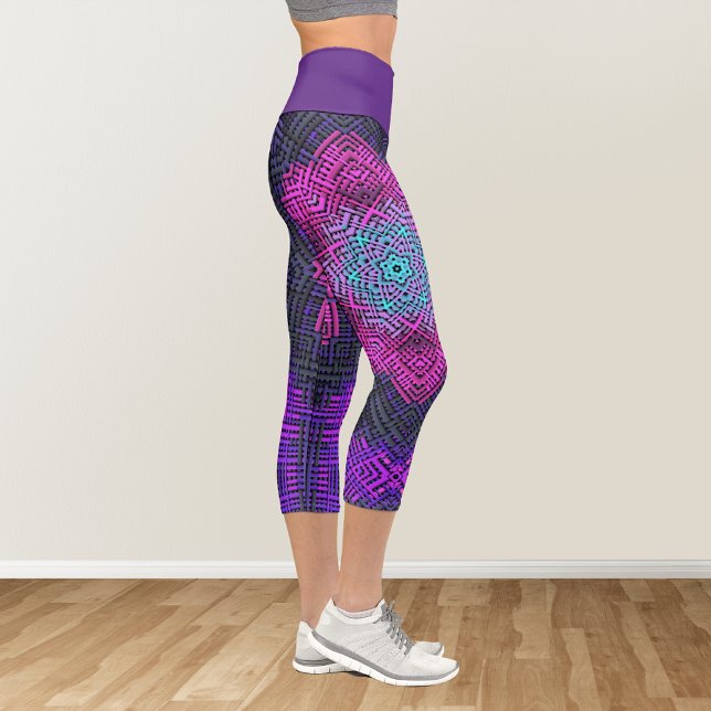 Leggings Capri Tisser Mandala rose violet et bleu (Créateur téléchargé)