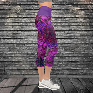 Leggings Capri Tisser Mandala rose violet et bleu